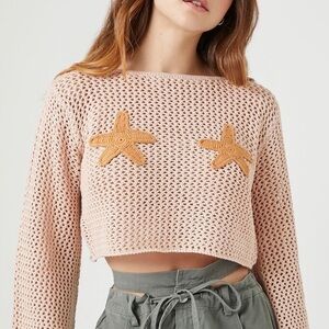 Forever 21 Cropped Crochet Starfish Sweater